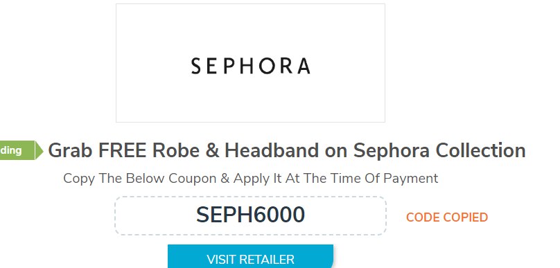 Sephora Coupon Code (SEPH6000) 45% off your purchase.