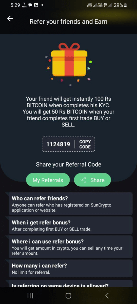 Sun Crypto Referral Code (1124819) get 40% rebate onn trading fees.