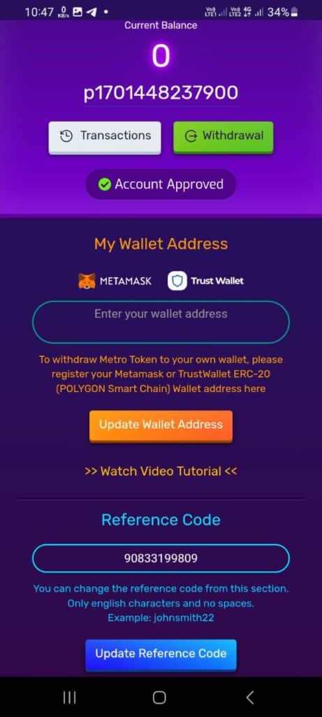 Metro Network Referral Code (90833199809) you'll 40% rebate on trading fees.