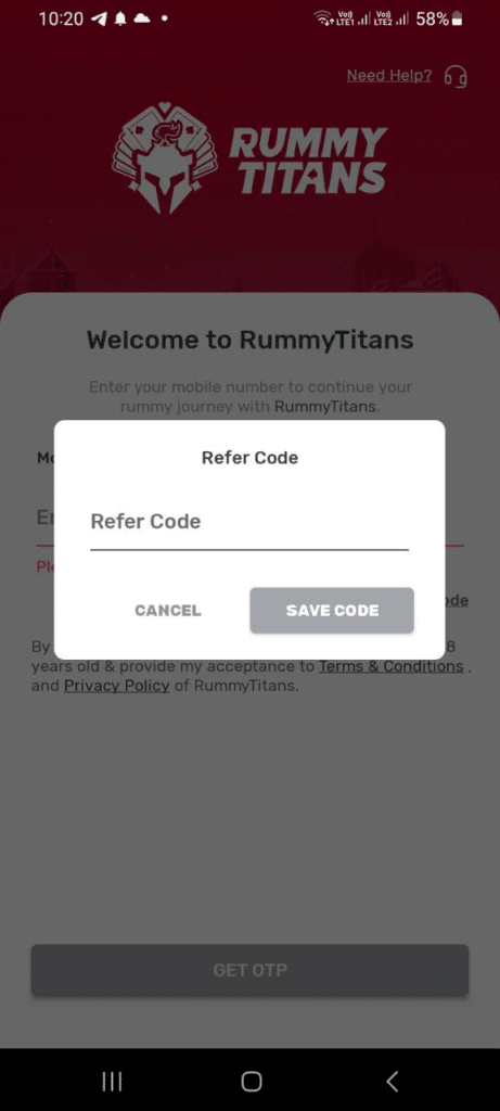 Rummy Titans App Referral Code (42CAOB6SVN) Get ₹150 Signup Bonus.