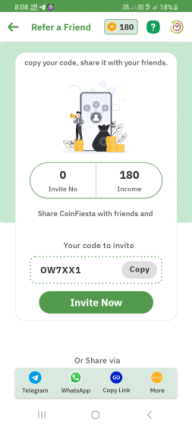 CoinFiesta App Referral Code (OW7XX1) Get ₹100 Signup Bonus.