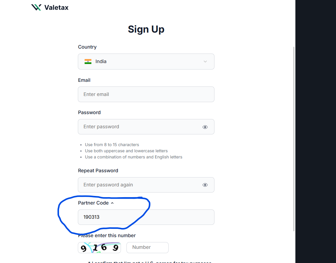 Valetax Partner Code